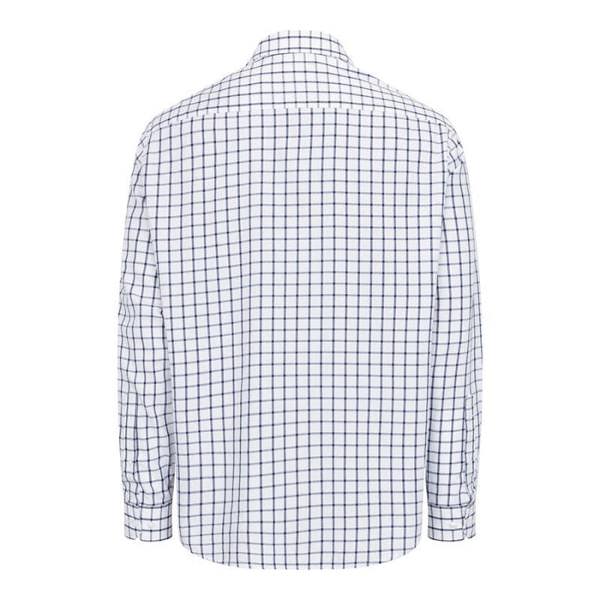 Back view of Hoggs of Fife bamboo shirt in blue check, lightweight country shirt for farmers and outdoor work
