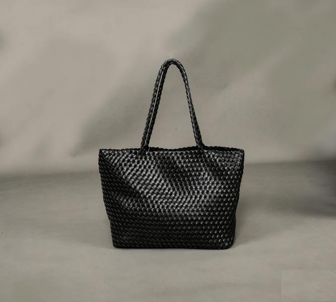 RIMINI Vegan Leather Weaving Shopping Bag 'Betty' - Black