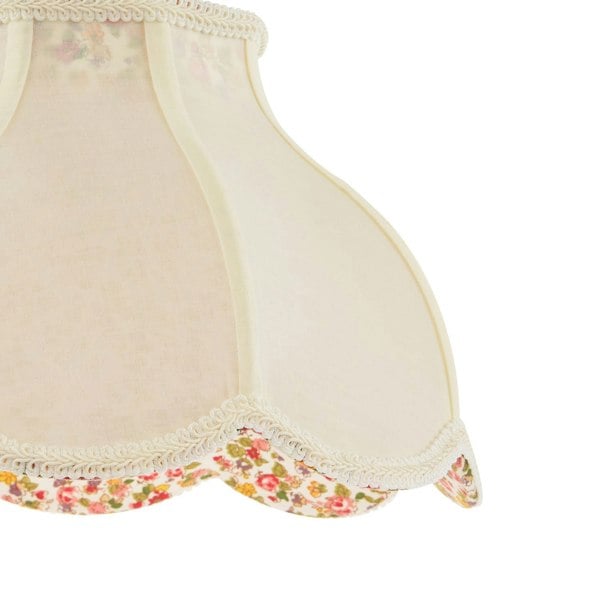 Cream Victorian Lamp Shade with Scallop Edges and Floral Inner Lining Image 4