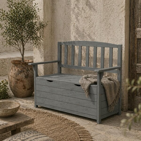 Wyld Haus Cozicce Metal Grey 2 Seater Outdoor Storage Bench With Lift Up Seat