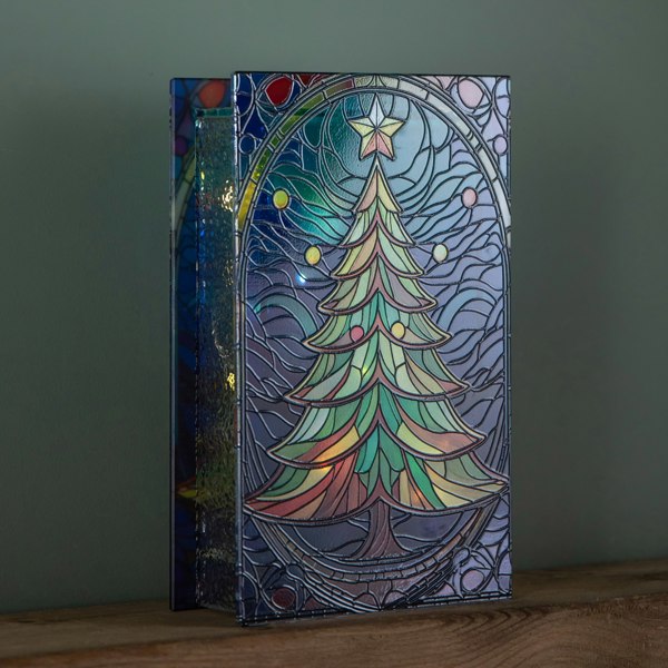 Samuel Alexander 21cm Battery Operated Double Sided Stained Glass Christmas Tree Decoration with LEDs