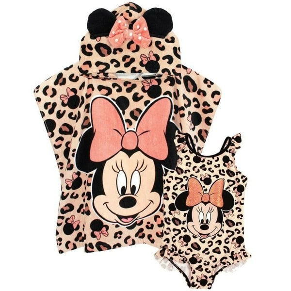 Disney Girls Minnie Mouse Swimsuit And Poncho Set - Pink