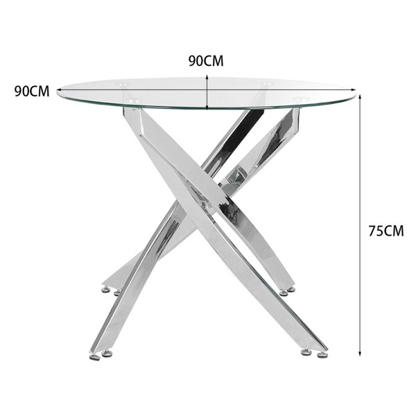 Living and Home Modern Clear Tempered Glass Dining Table Coffee Table with Chrome Crossed Legs