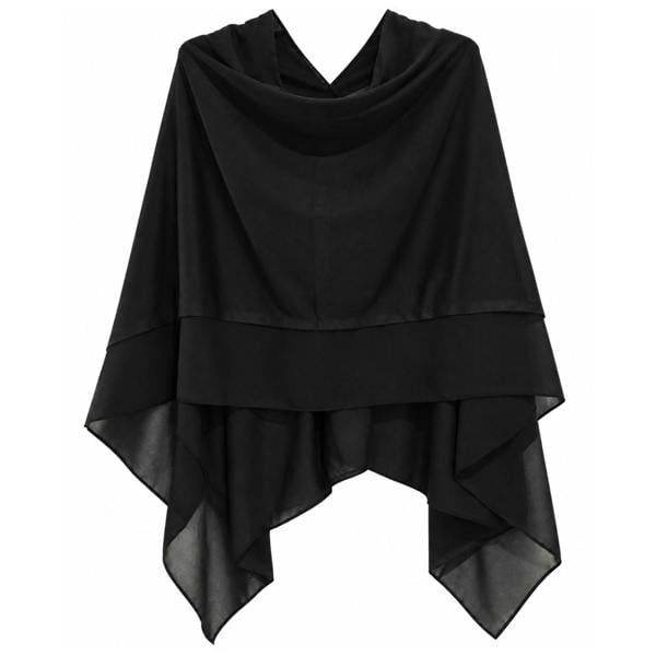 Love EMVY Wool Blend Poncho Shawl Wrap with Contrast Chiffon Border