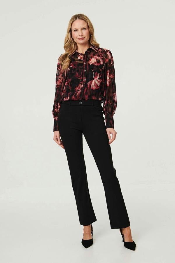 Black | High Waist Slim Flare Smart Trousers