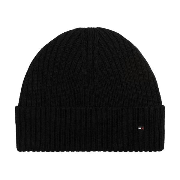 Tommy Hilfiger Mens Cable Knit Wool Blend Beanie - Black - 