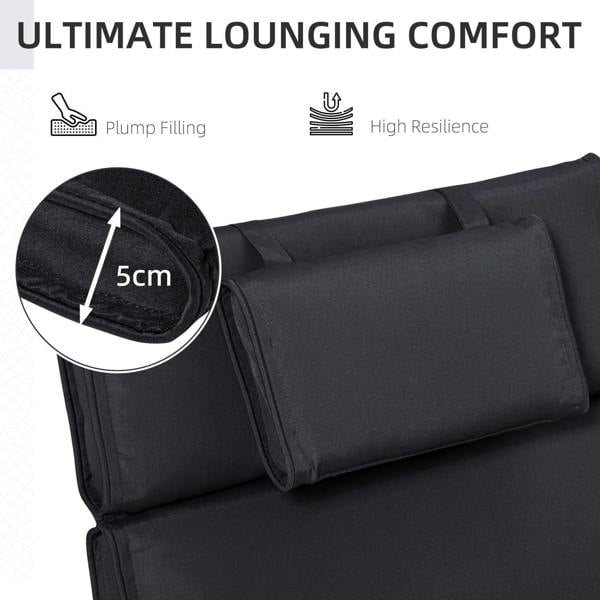 Black reclining lounger cushion with padded pillow and stitched bolster detail
