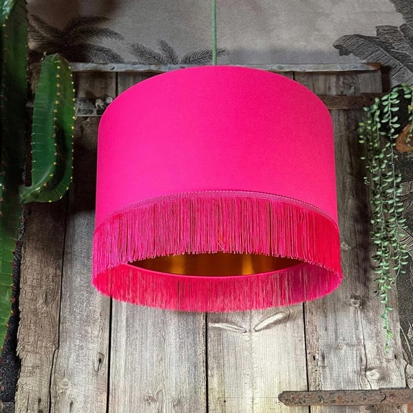 Love Frankie pomegranate cotton lampshade copper lining fringing