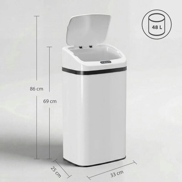 48L Stainless Steel Sensor Bin - White