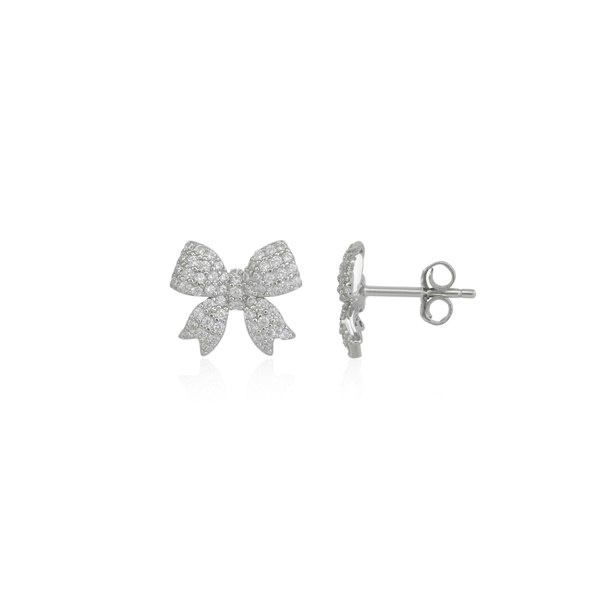 Spero London Bowtie Ribbon Earrings Zirconia Sterling Silver Stud