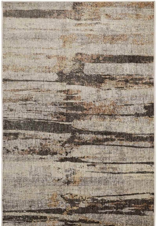 Aspre Shades Lines Rug in rich brown stripes with high-low texture, perfect for modern minimalist interiors.