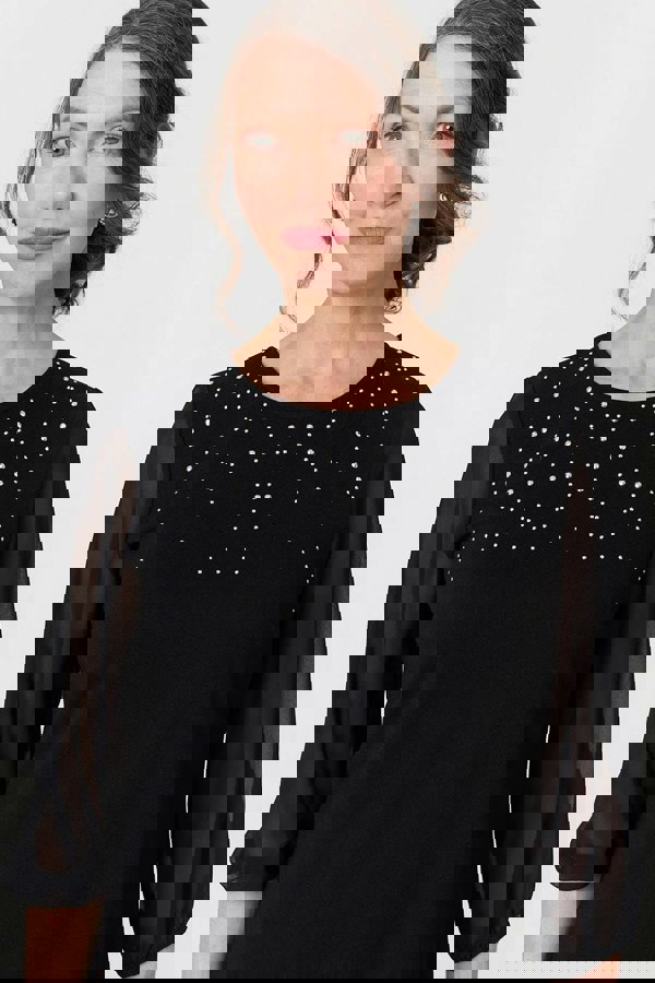 Black | Sparkly Mesh Knit 3/4 Sleeve Short Dress
