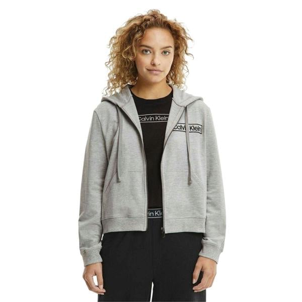 Calvin Klein Womens/Ladies Logo Cotton Long-Sleeved Full Zip Hoodie - Grey Marl - 