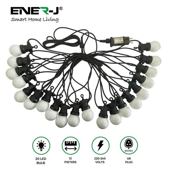 ENER-J 13 Meters RGB String Light Kit, 5V 5W (20 RGB Bulbs + IR Remote + UK Adapter)