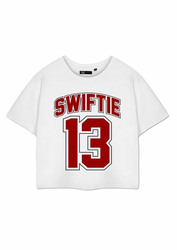 Show Me The Merch Womens White 13 Cropped Short Sleeved T-Shirt