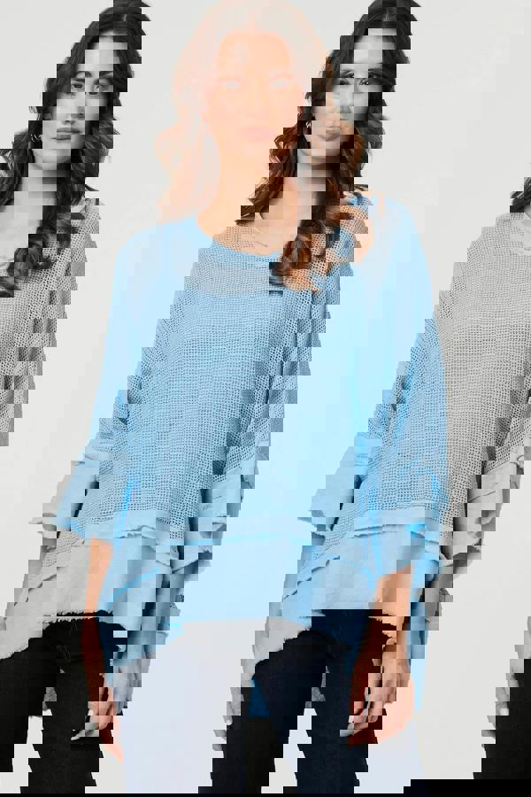 Blue | Semi Sheer Mesh Relaxed Layered Top : Model is 5'9"/175 cm and wears UK10/EU38/US6/AUS10