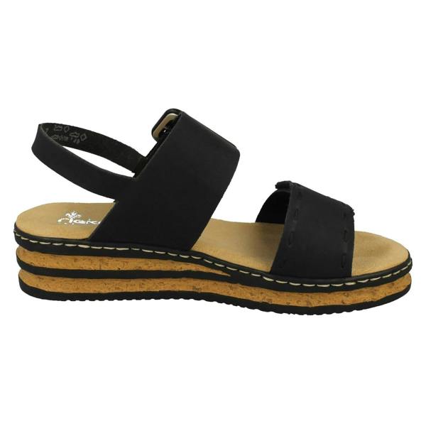 Rieker Ladies Rieker Buckle Detailed Adjustable Wedge Heeled Sandals 62950