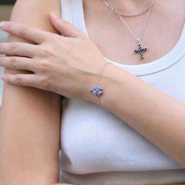 Spero London Purple Opal Clover Sterling Silver Bracelet