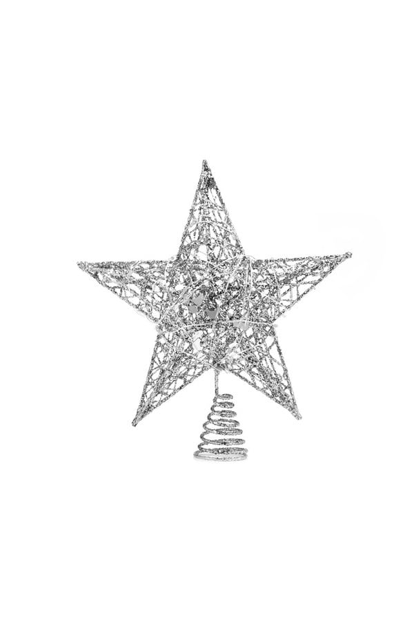 Living and Home 25cm Christmas Tree Topper Silver Glitter Christmas Tree Star with LED Lights