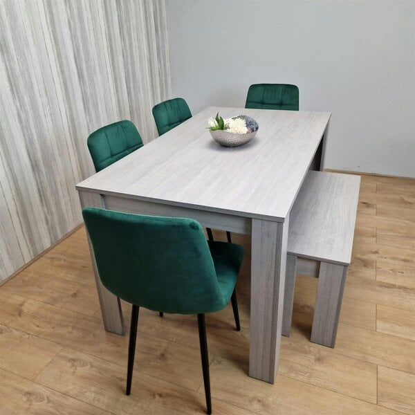 Kosy Koala Modern Grey Rectangle Dining Table Set With 4 Grey Velvet Chairs And 1 Grey Bench Dining Room Furniture
