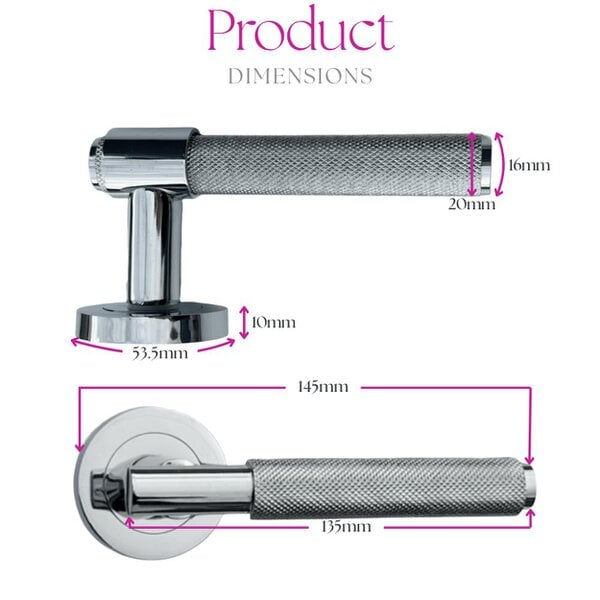 EDH Door Hardware Knurled Door Handles Chrome, Black, Brass – Loop & Neck Lever on Rose Latch