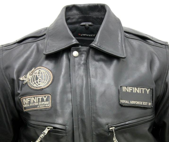 Infinity Leather Mens Cow Hide Detachable Collar Leather Flight Bomber Jacket