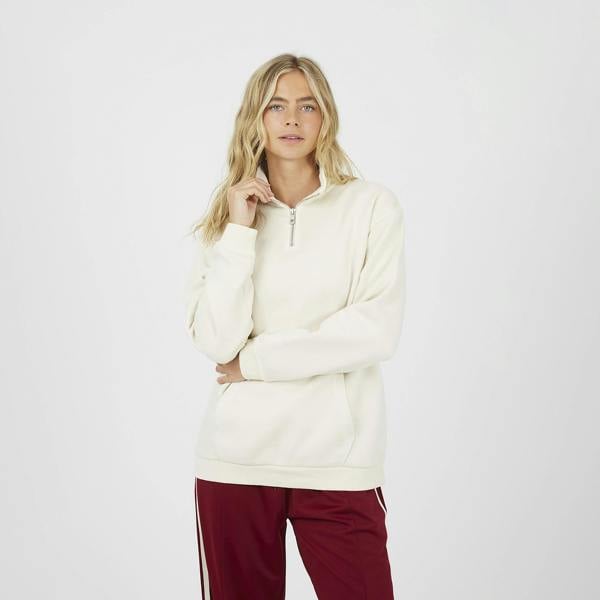 Brave Soul Cream Quarter Zip Funnel Neck Sweatshirt - Cream Image 1