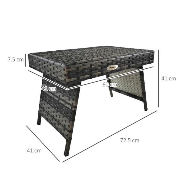 Grey woven folding bistro side table with low top and angled metal legs