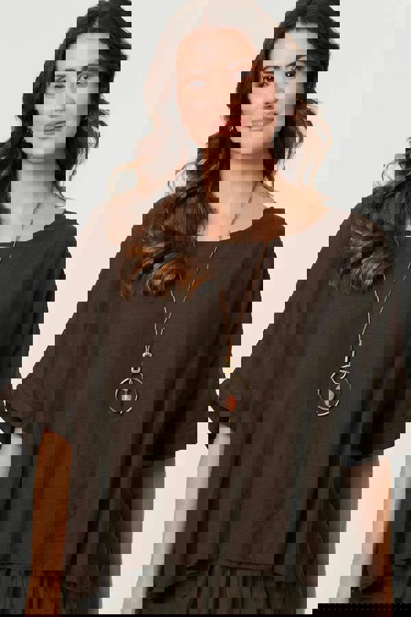 Brown | Layered 1/2 Sleeve Relaxed Tunic Top