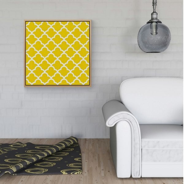 Warren Reed Geometric Yellow Quatrefoil Wave Framed Canvas