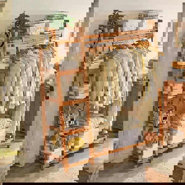 Living and Home Multi-Functional Bamboo Garment Clothes Rack 7-Tier Storage Shelf Coat Hanging Rack