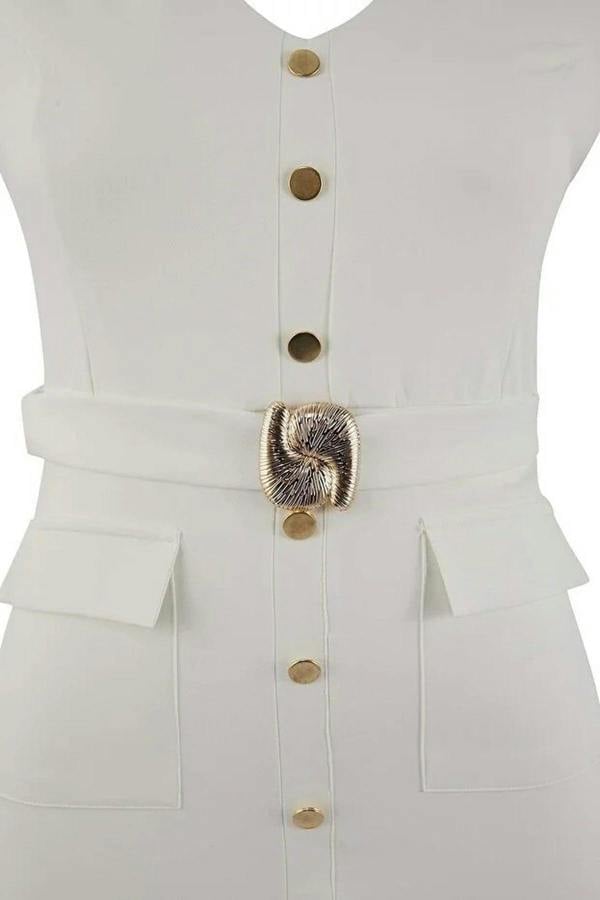 WOVCOR Belted Accessory Detail Midi Woven Dress