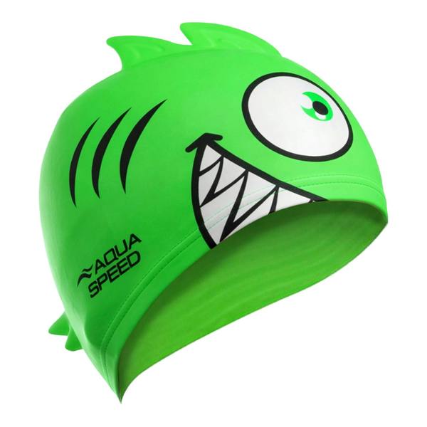 Aqua Speed Boys Girls Piranha Patterned Swimming Cap | Silicone 3D Print Easy Fit Swim Cap