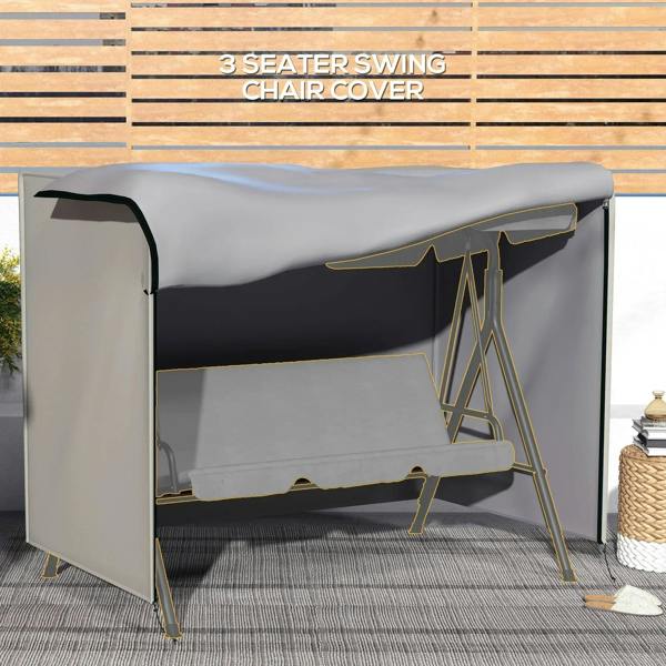 Light grey three-seater swing chair cover with top drape and side access opening