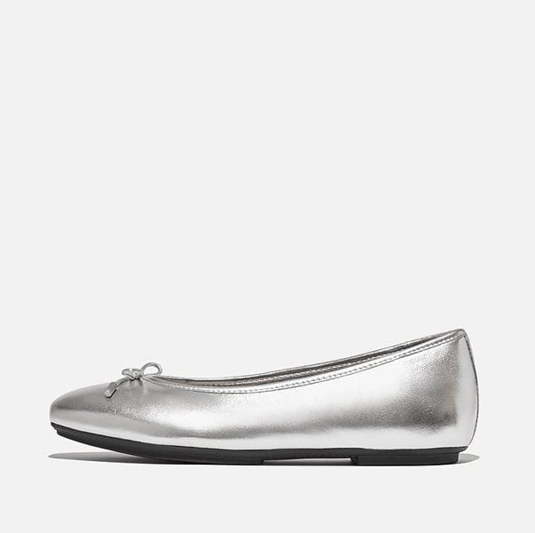 FitFlop Delicato Metallic Leather Women's Silver Ballet Flats