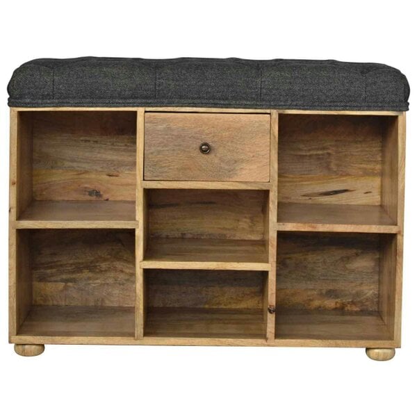 Wyld Haus Palermo Black Tweed Drawer and Storage Shelf Shoe Bench
