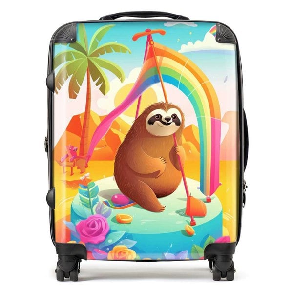 Warren Reed Sloth On A Beach Holiday Suitcase