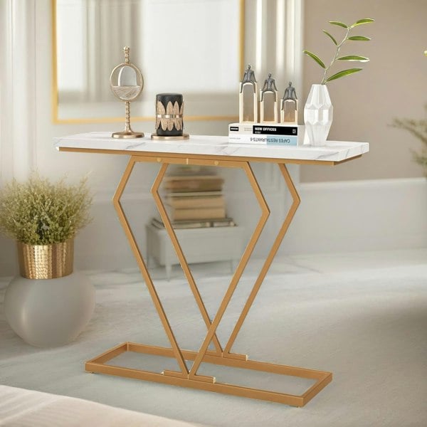 Rafaelo Mobilia Faux Marble Console Table Gold