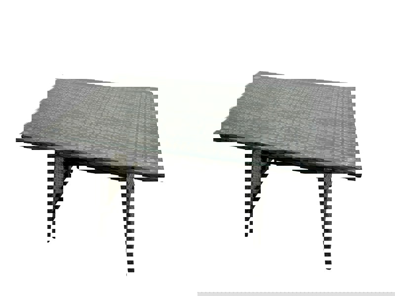 Fimous 6 Seater Wicker PE Rattan Furniture Outdoor Dining Table Double Seat Sofa 2 Big Stool 2 Side Table Set Dark Grey Mixed