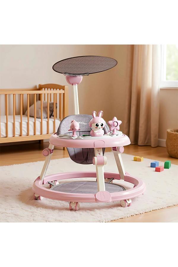Anti-Rollover Foldable Baby Walker with Music Toy Tray