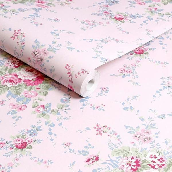 Shabby Chic Rachel Ashwell Garden Floral Pink Wallpaper | Blue