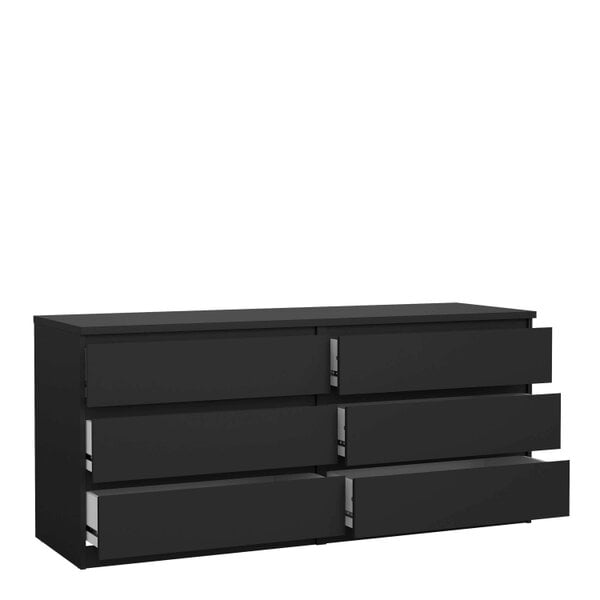 Wyld Haus Budapest Matt Black Wooden Wide Chest 6 Drawers