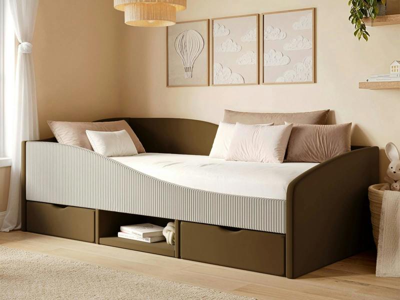Flair Aubrey Velvet Storage Low Sleeper Bed with Beige Cord