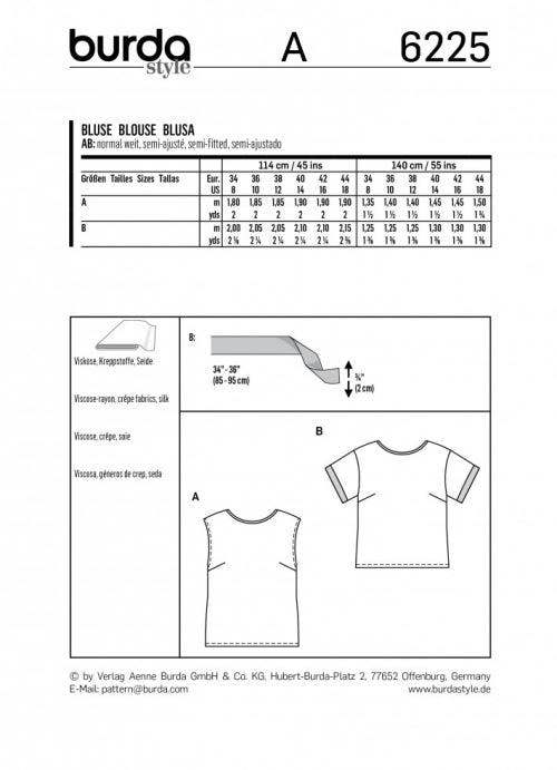 Burda Sewing Pattern 6225 Tops For Women, Sizes 8-18 - Easy