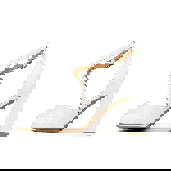 Embassy London Kylie - Wedding White - Women's leather strappy 3 inch block heel in white floral emboss leather