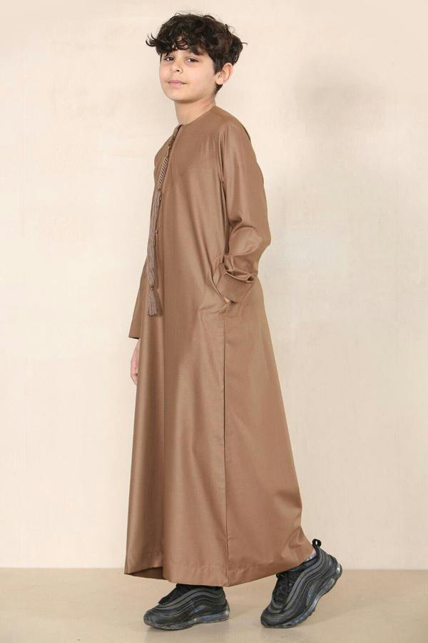 Infinity Leather Boy's Kids Thobe Emirati Jubba Islamic Clothing Kaftan Eid String Tassel