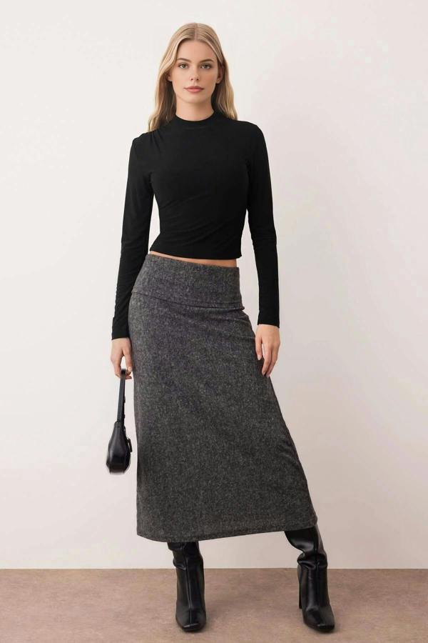 WOVCOR A-Line Knit Skirt with Folded Waist