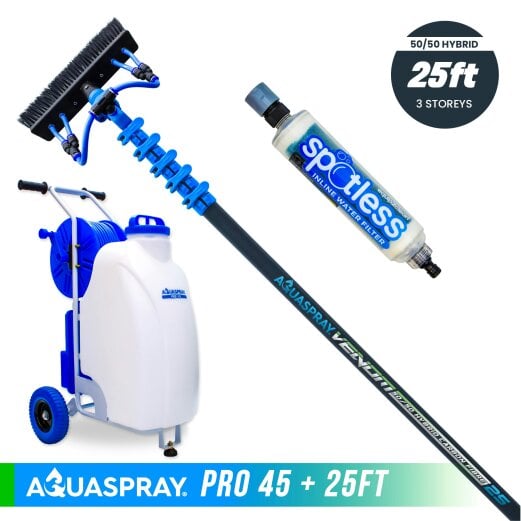 Equip2clean Aquaspray® Venom 50/50 Hybrid Water-Fed Pole & Spray Tank Pack | 18ft–30ft - Aquaspray Pro 45L Tank - 25ft