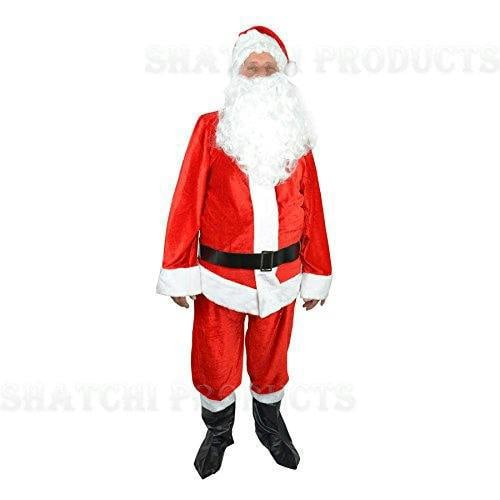 Shatchi Standard Size Premium Regal Plush Santa Costume Set with Faux Fur Trim and Accessories