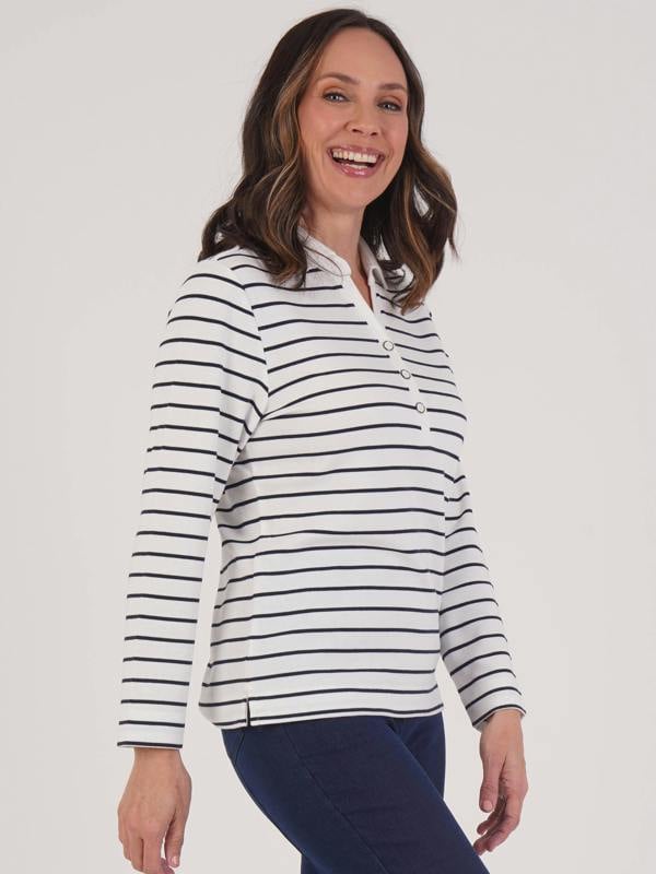 PennyPlain Notch Neck Top - Ivory/french Navy